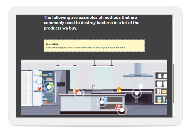 Kitchen activity on methods of destroying bacteria from Highfield online training level 3 food safety course