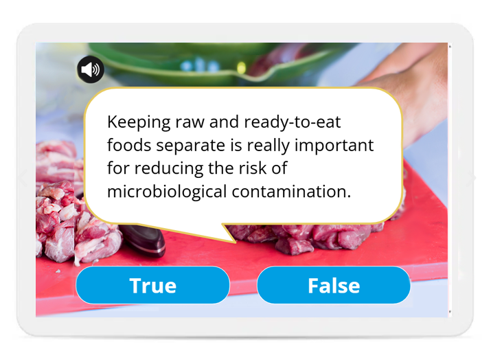 True or false question on food hygiene and pathogen transfer.
