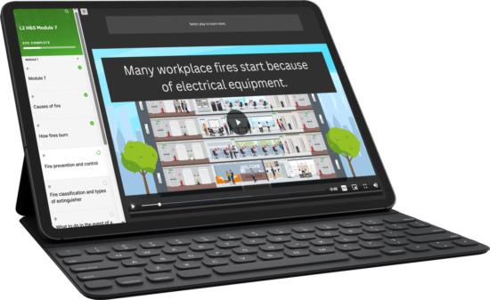 Health and Safety Level 2 online training displayed on a tablet