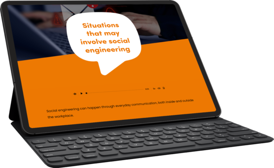 Laptop device displaying a social engineering awareness course